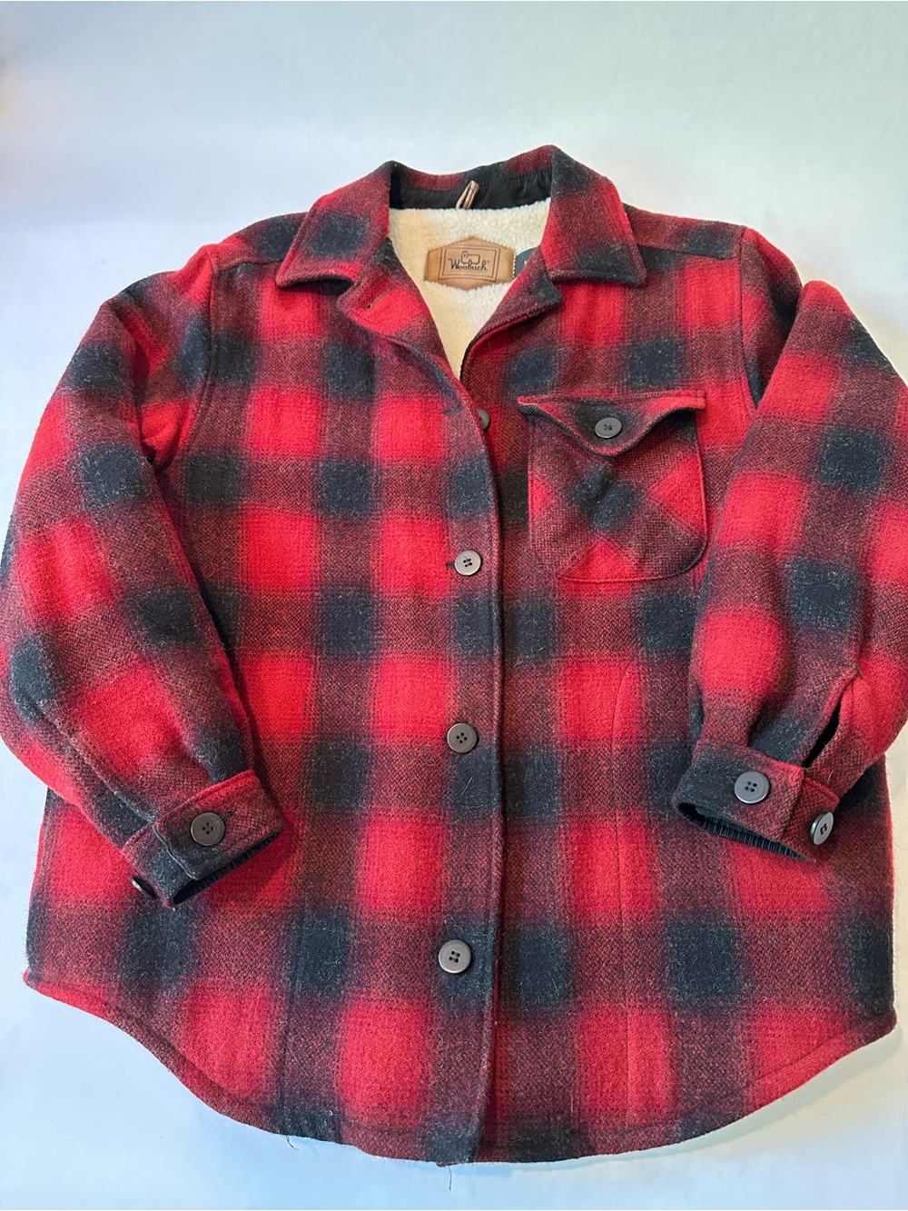 Woolrich Red and Black Plaid Wool-Blend Utility Jacket